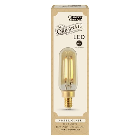 Feit Electric Feit T8 E12 (Candelabra) LED Bulb Amber 40 Watt Equivalence 1 pk T8C/VG/LED
